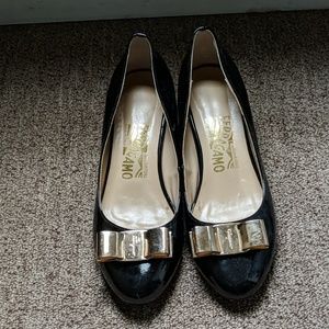 Black patent leather Ferragamo women's shoes